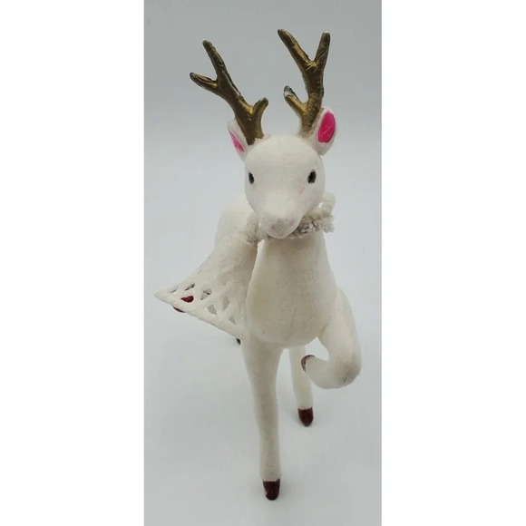 Vintage 2 Plastic White Flocked Chistmas Reindeer Large Bell JAPAN - Picture 3 of 9